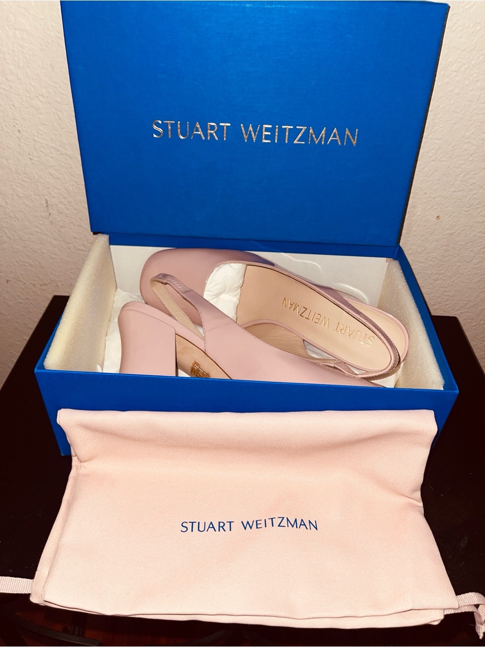 Stuart Weitzman Blush Pink Slingback Block Heel Pumps